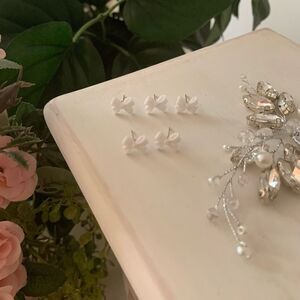 White Bridal Bow Sterling Silver Ear rings